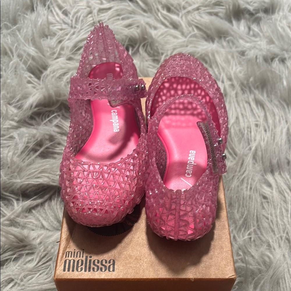 Mini Melissa Pink Sparkly Campana Dress Shoes